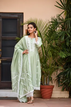 Pista Green Lace Silk Suit Set