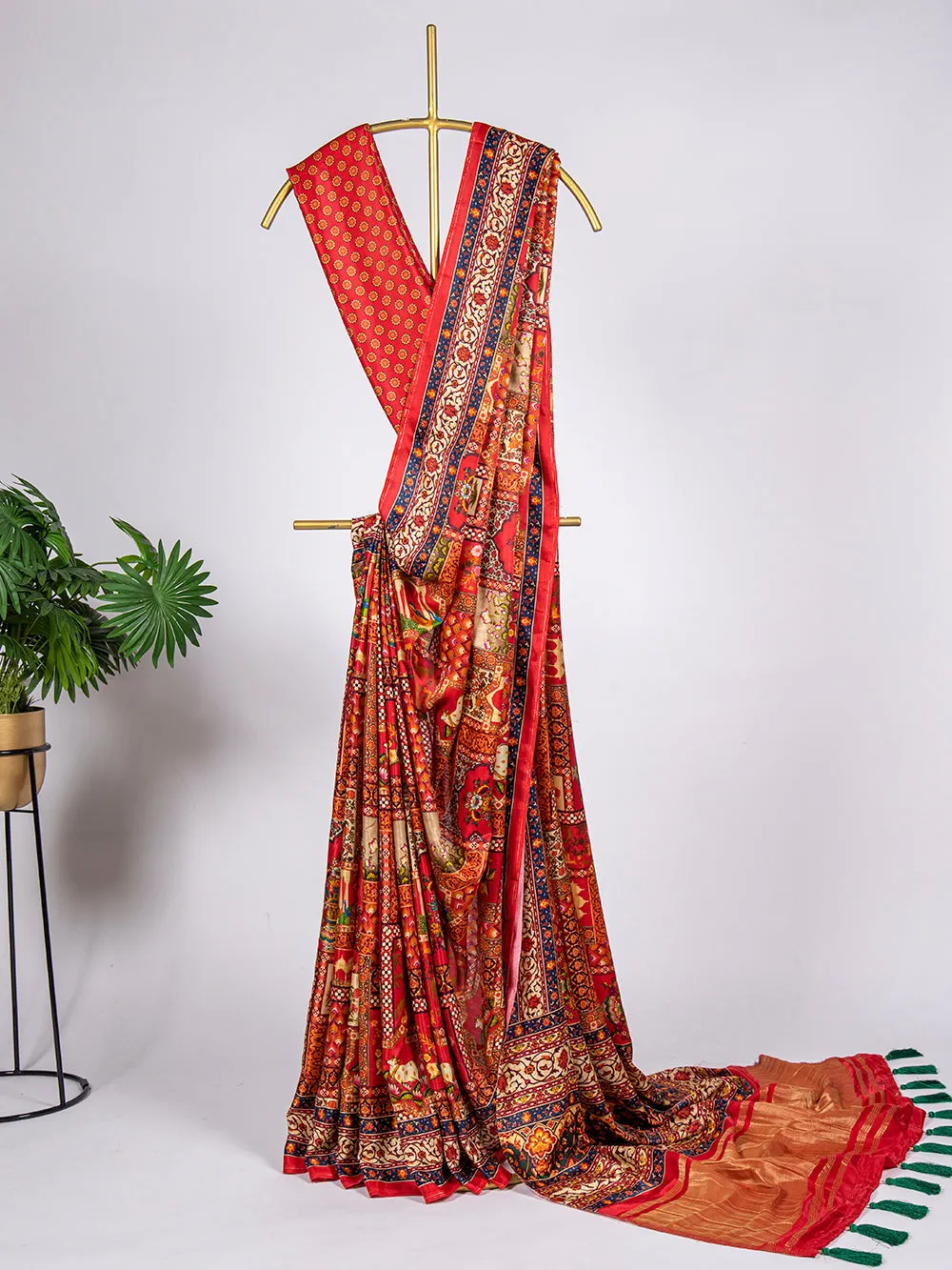 Red Color Digital Printed Pure Gaji Silk Saree