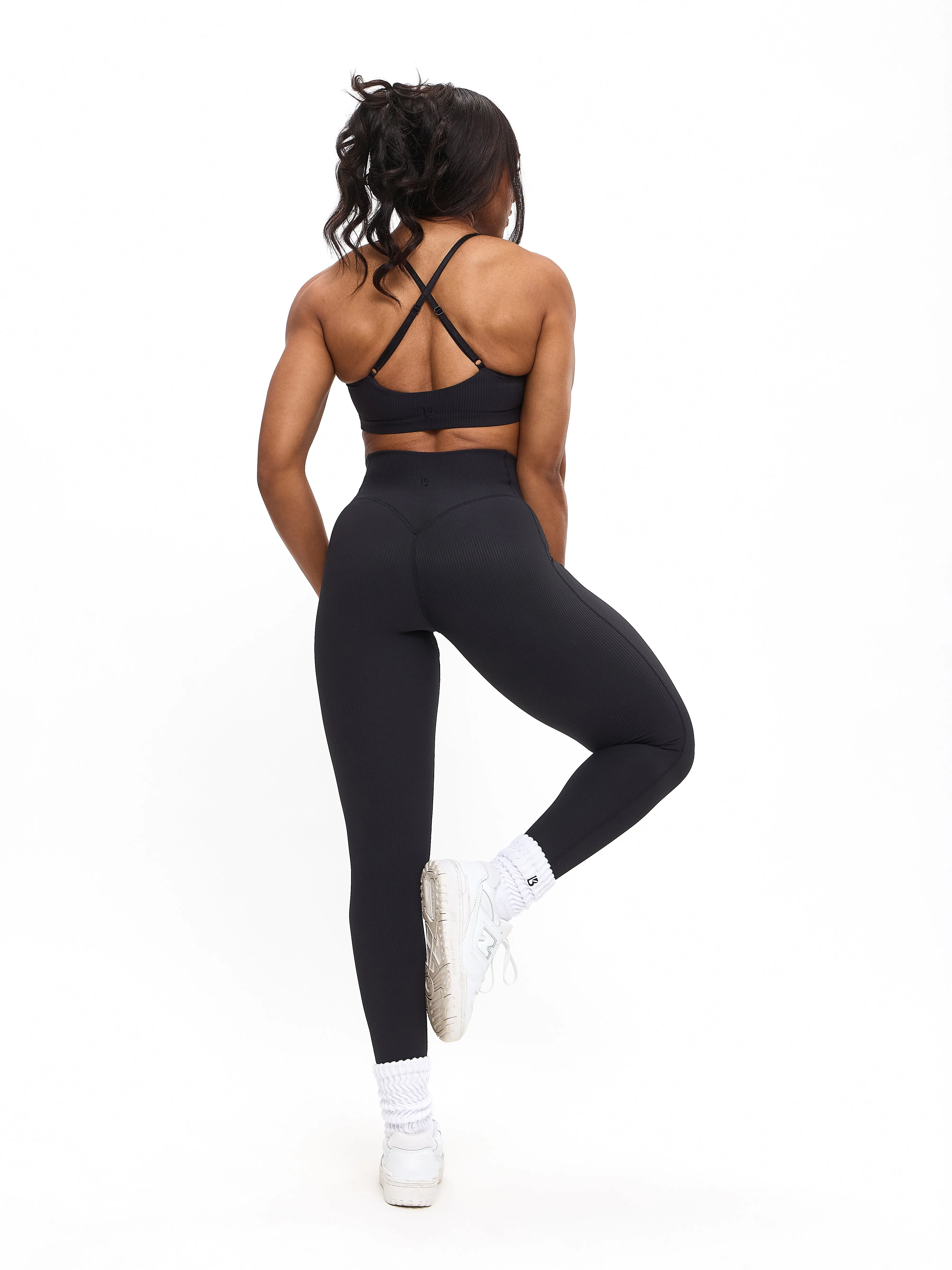 Ribbed Cross Waist Legging - Onyx Black