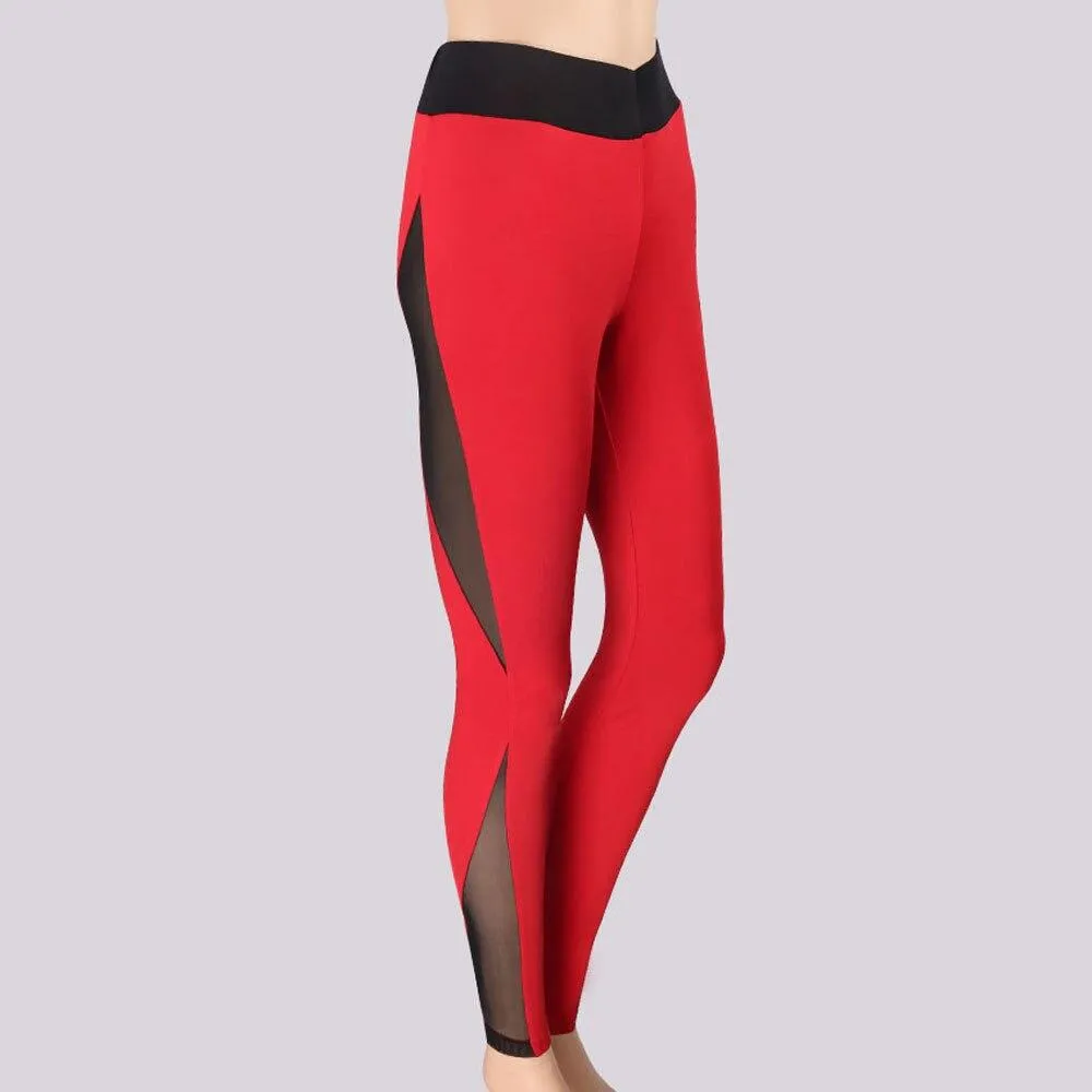 Sexy Women Red Black Patchwork Gym Leggings