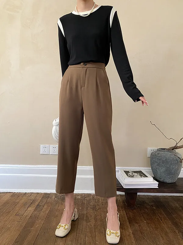 Simple Column Solid Color Casual Ninth Pants Bottoms