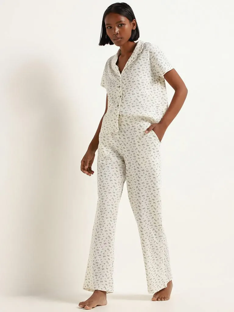 Superstar White Floral Mid Rise Pants