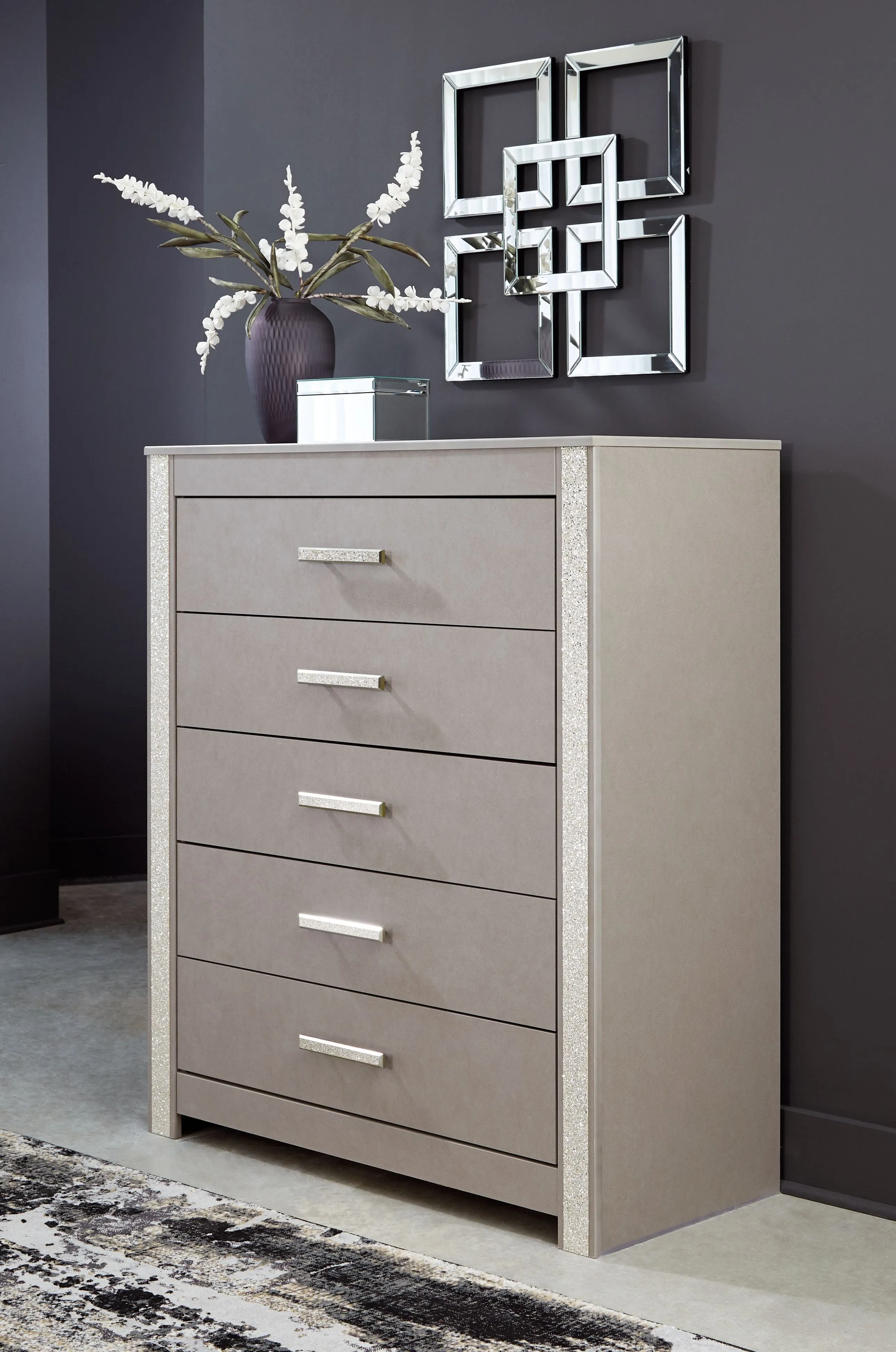 Surancha - Gray - Five Drawer Wide Chest