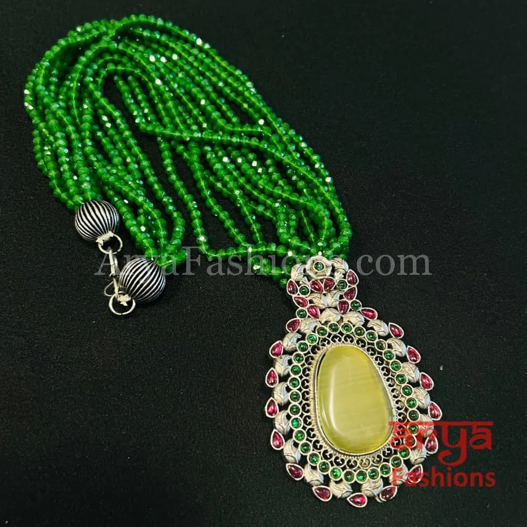 Tahira Green Gray beads necklace with Pendant