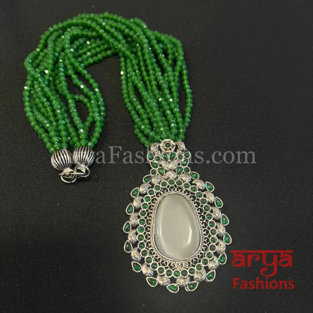 Tahira Green Gray beads necklace with Pendant