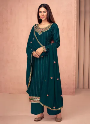 Turquoise Multi Embroidered Georgette Salwar Kameez