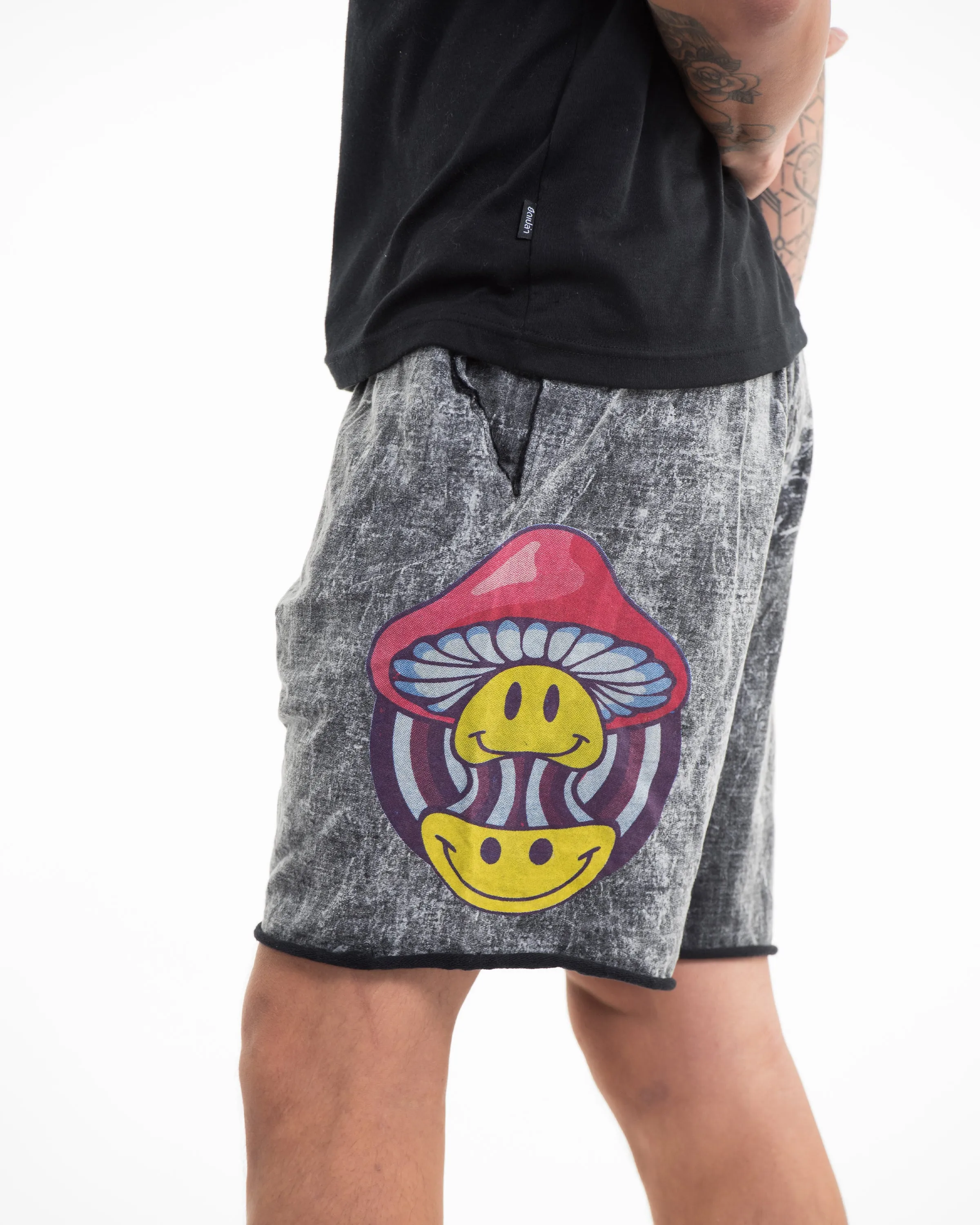 Unisex Mushroom Stone Washed Shorts in Black