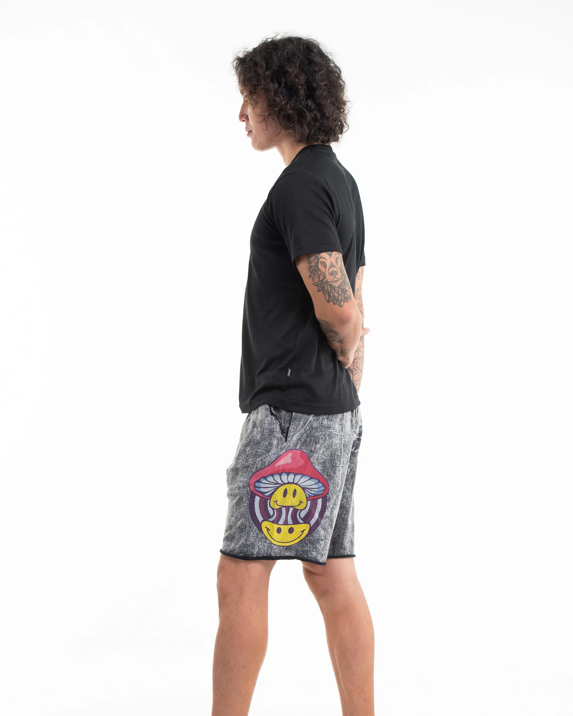 Unisex Mushroom Stone Washed Shorts in Black