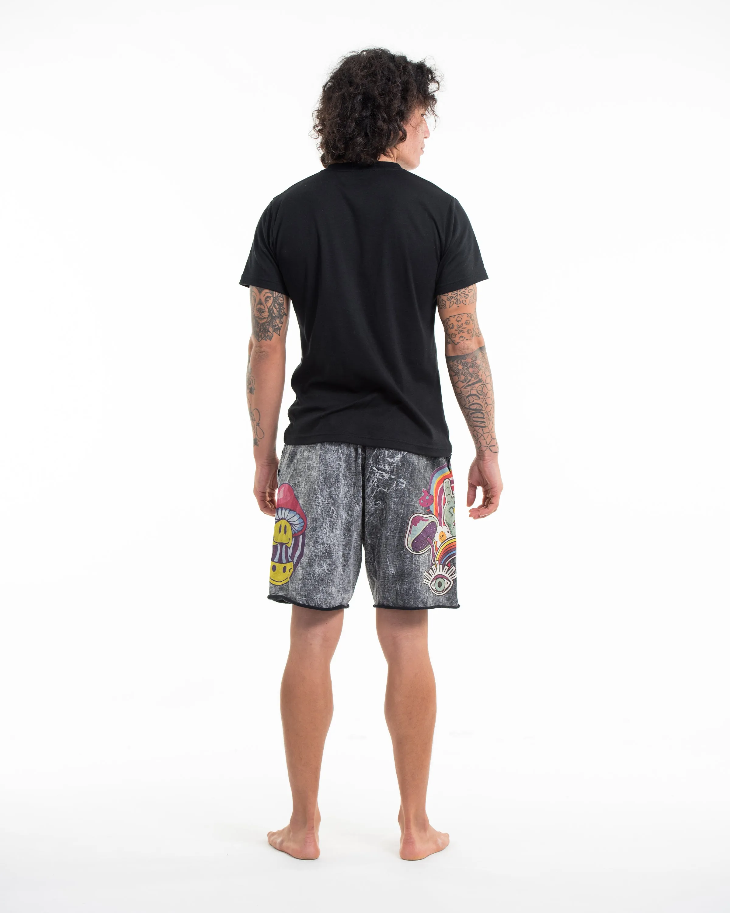 Unisex Mushroom Stone Washed Shorts in Black