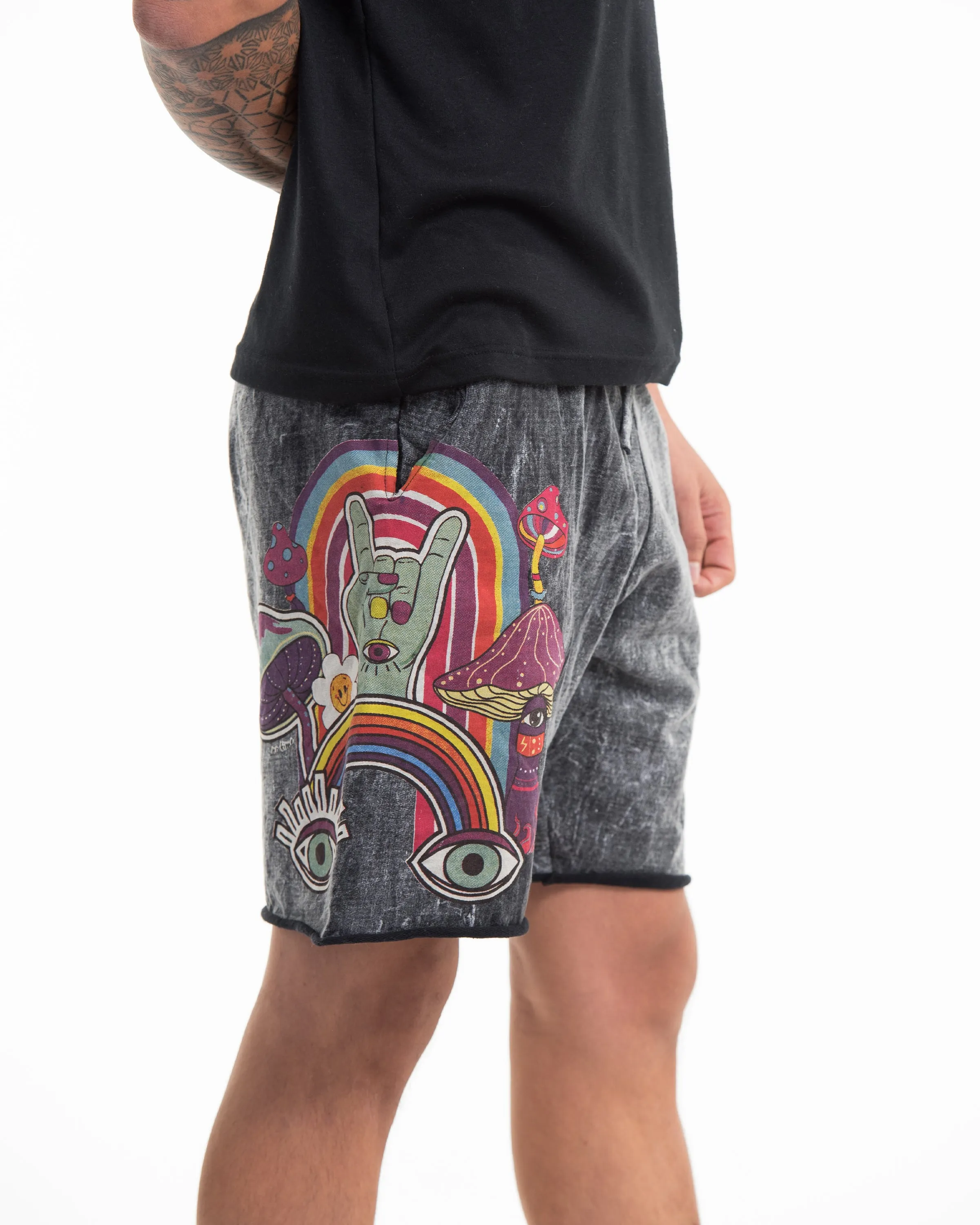 Unisex Mushroom Stone Washed Shorts in Black