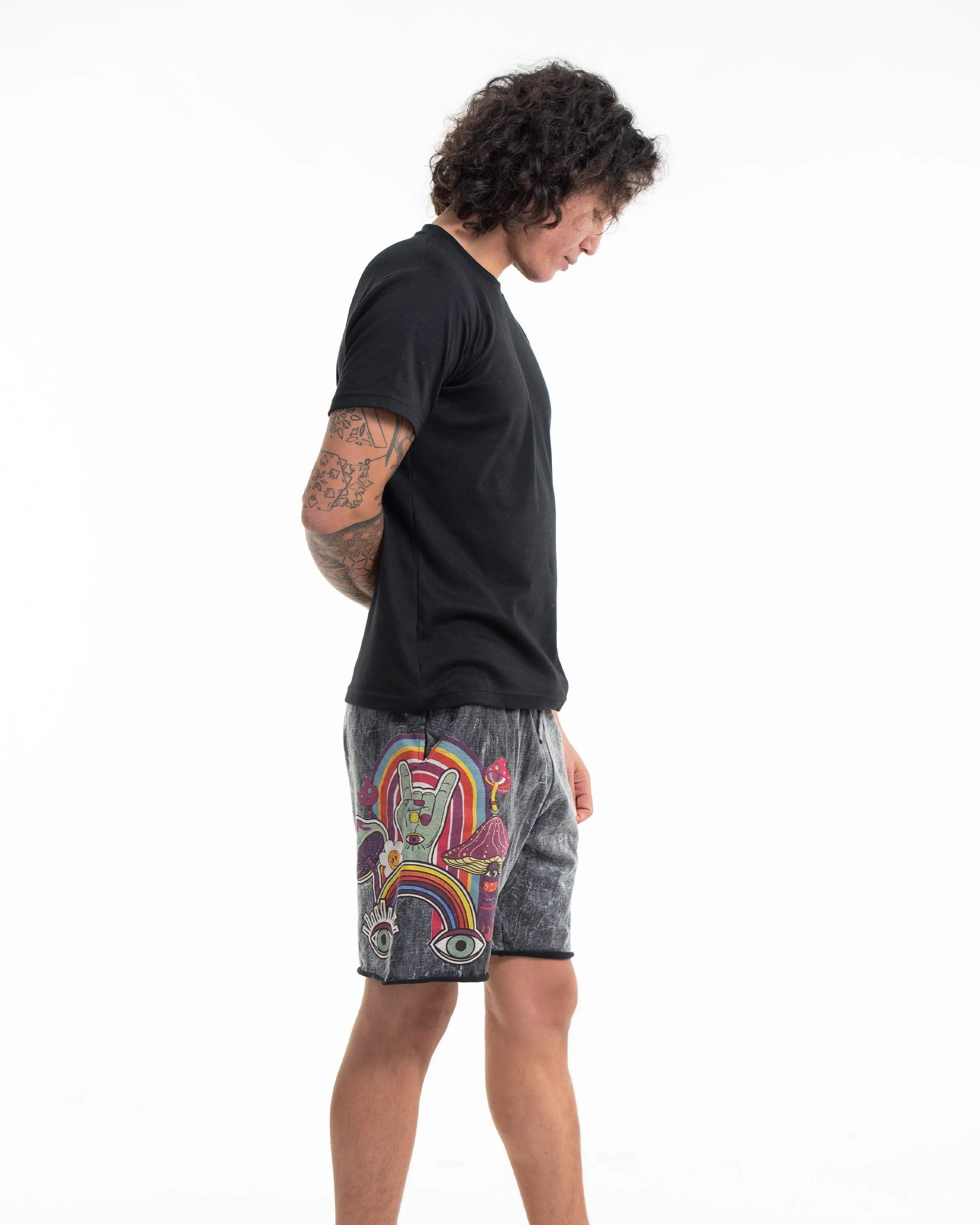 Unisex Mushroom Stone Washed Shorts in Black