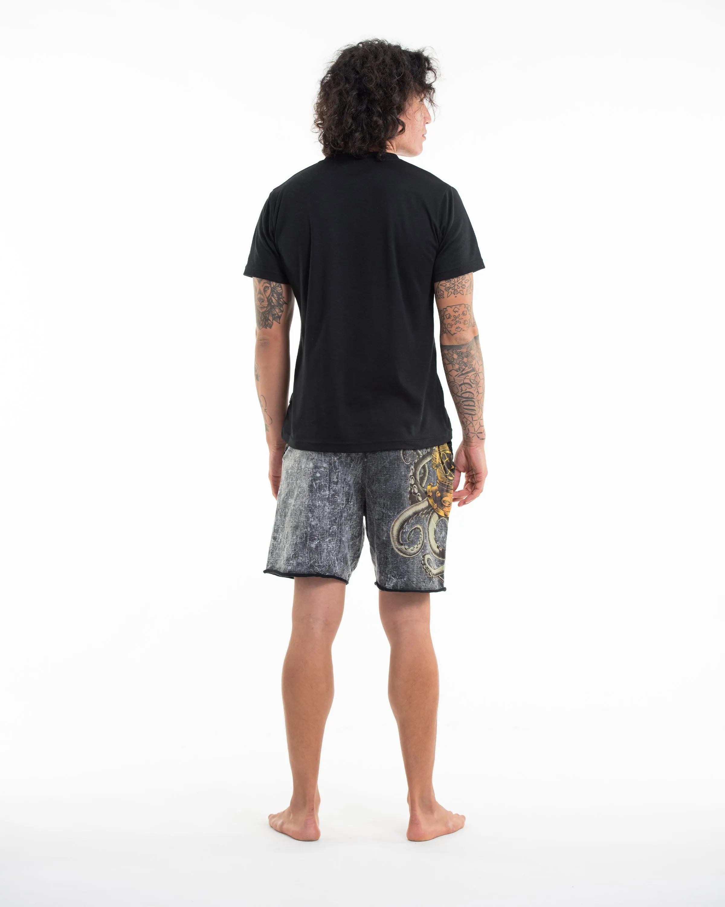 Unisex Octopus Stone Washed Shorts in Black