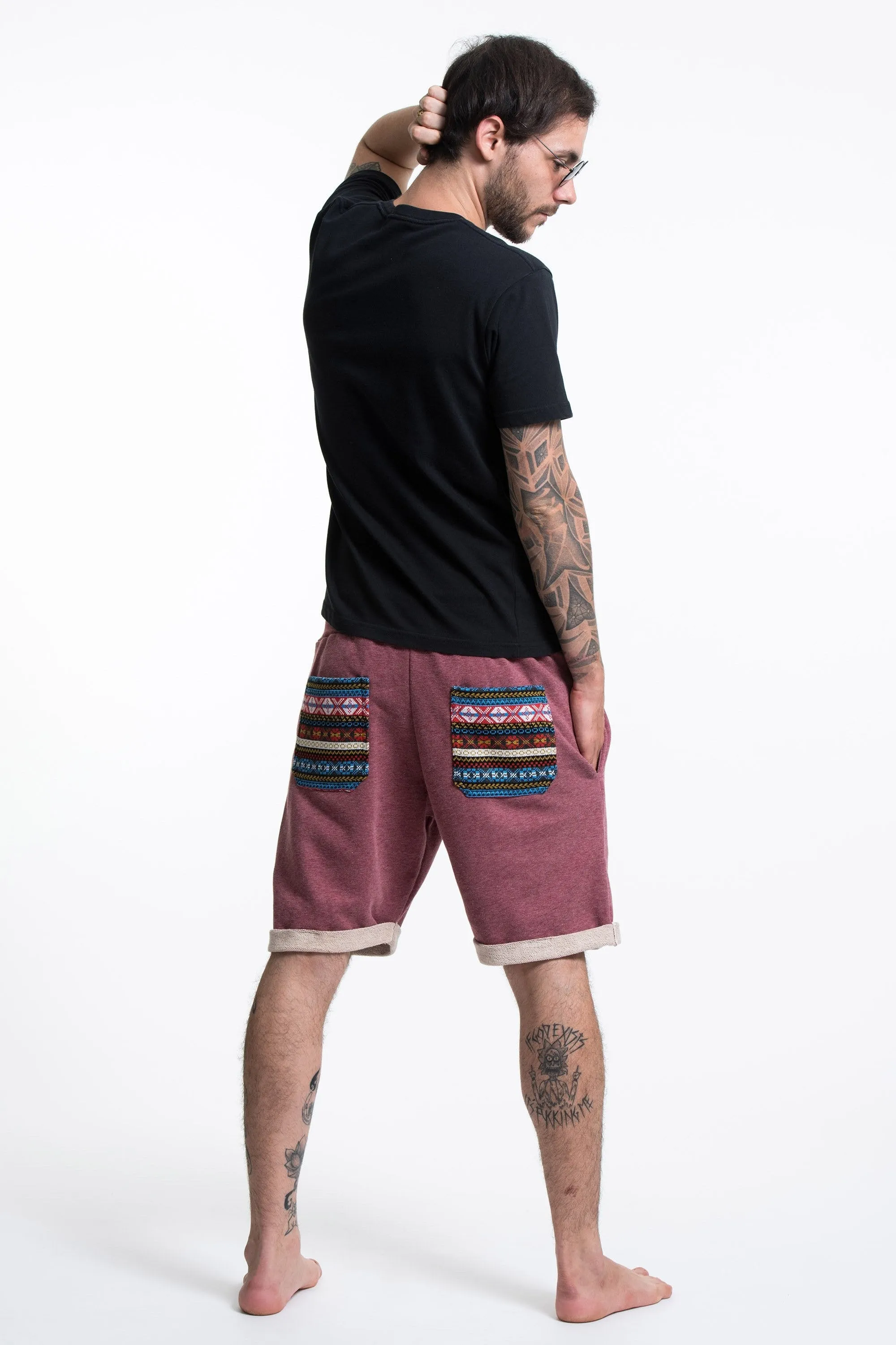 Unisex Terry Shorts with Aztec Pockets in Red