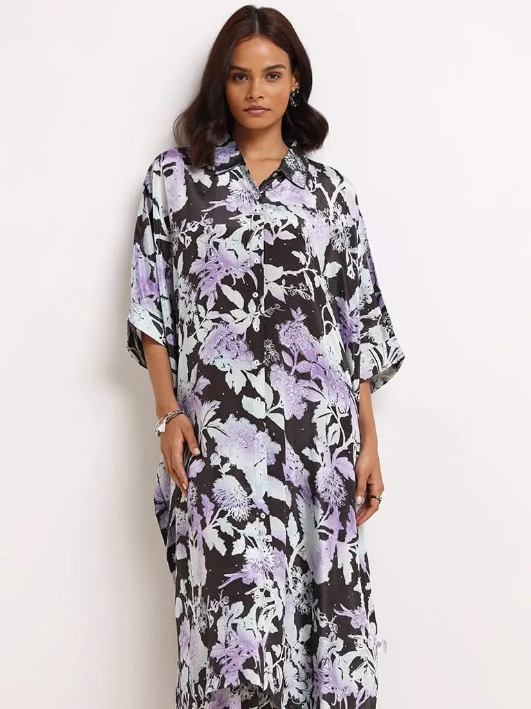 Vark Black Floral Kaftan Set