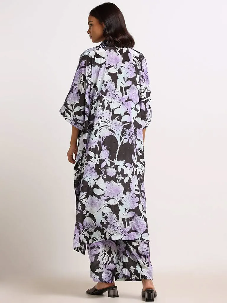 Vark Black Floral Kaftan Set