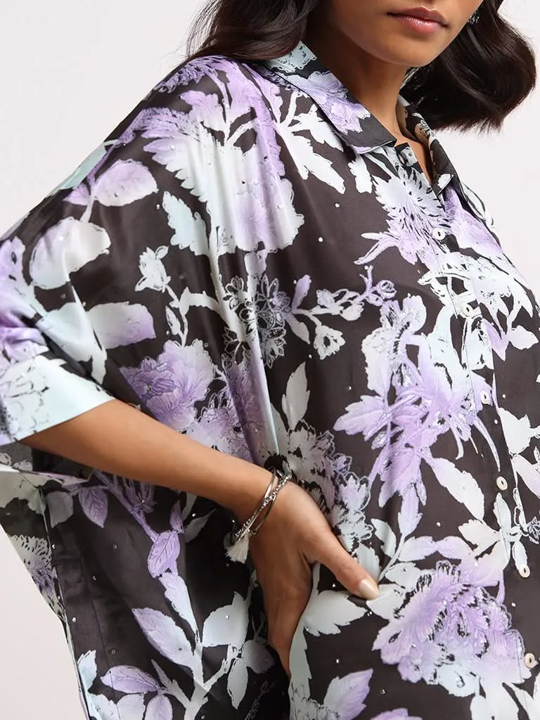 Vark Black Floral Kaftan Set