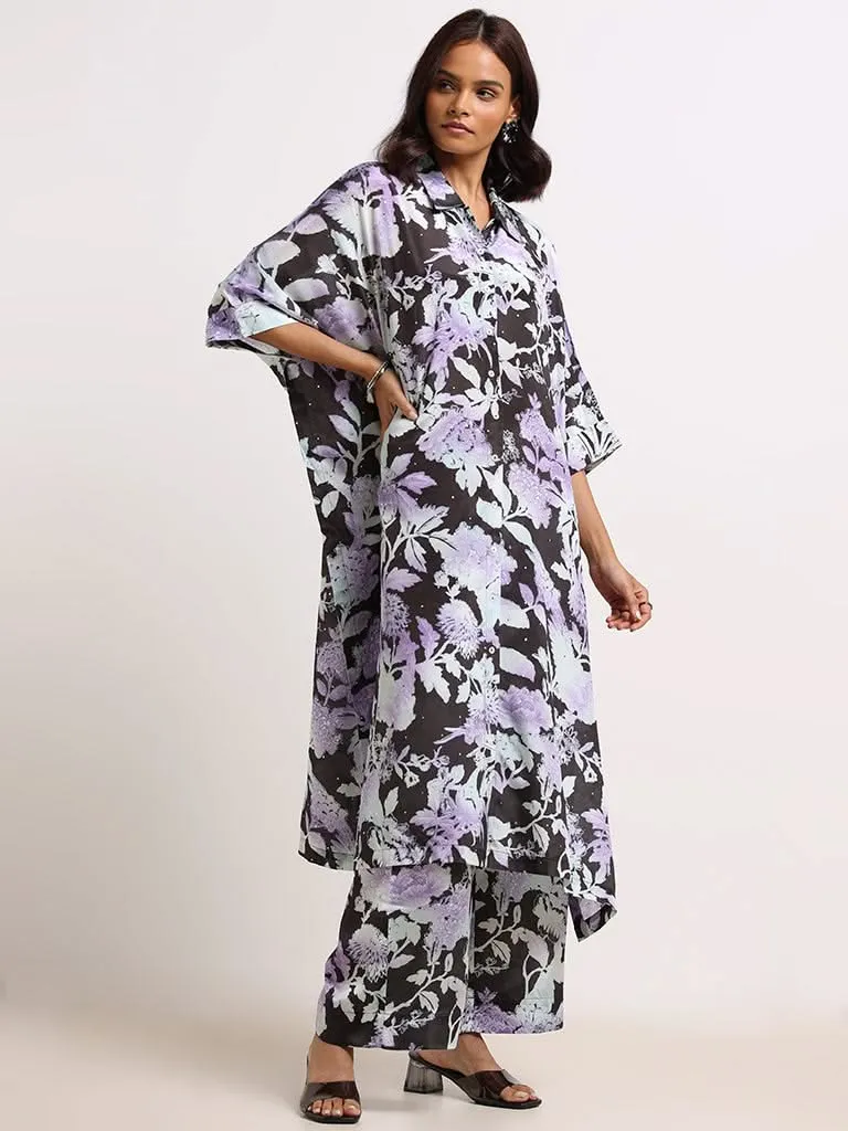 Vark Black Floral Kaftan Set