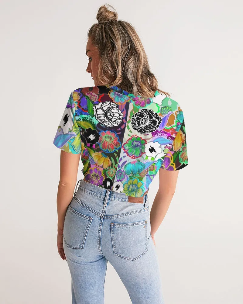 whole LOTTA flowers DOUBLE TAKE Women's Twist-Front Cropped Tee