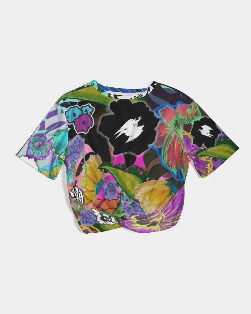 whole LOTTA flowers DOUBLE TAKE Women's Twist-Front Cropped Tee