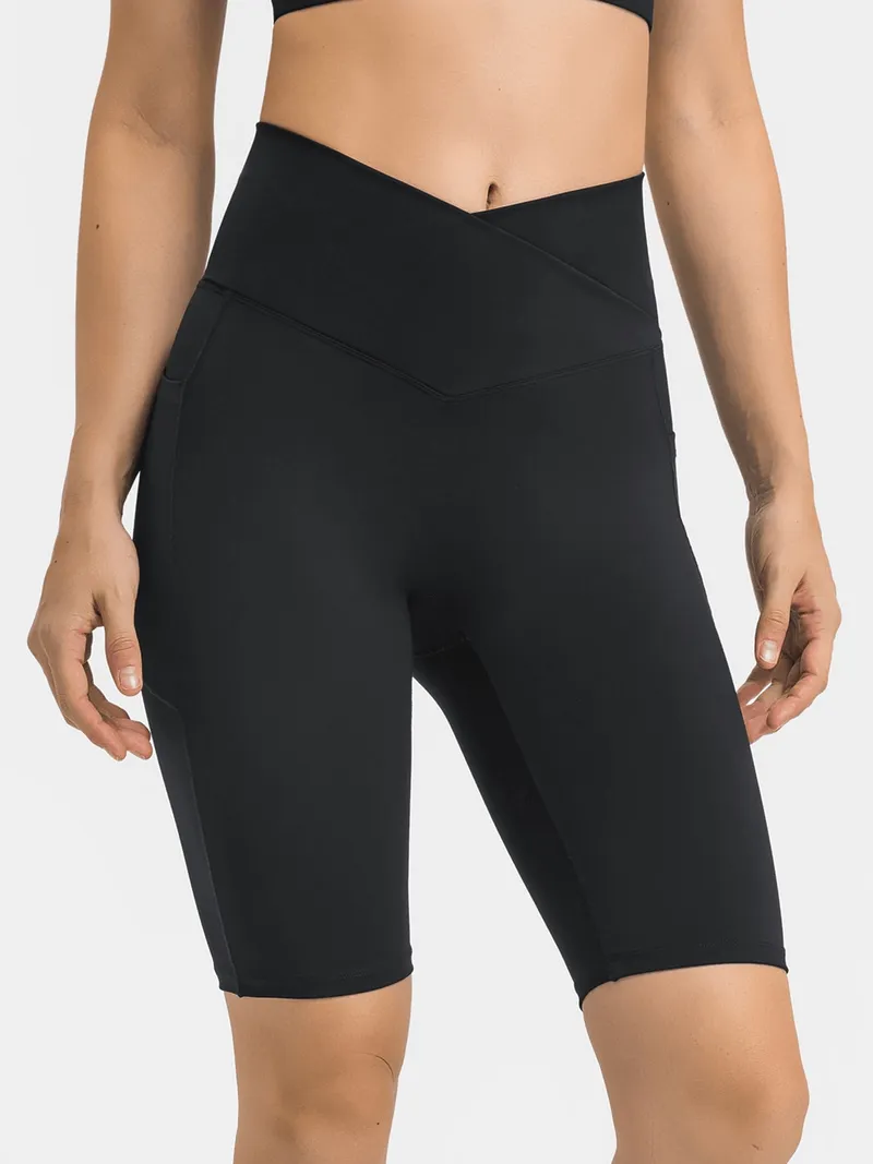 Women's Elastic Yoga Shorts with Cross Waist and Two Deep Pockets - SF1138