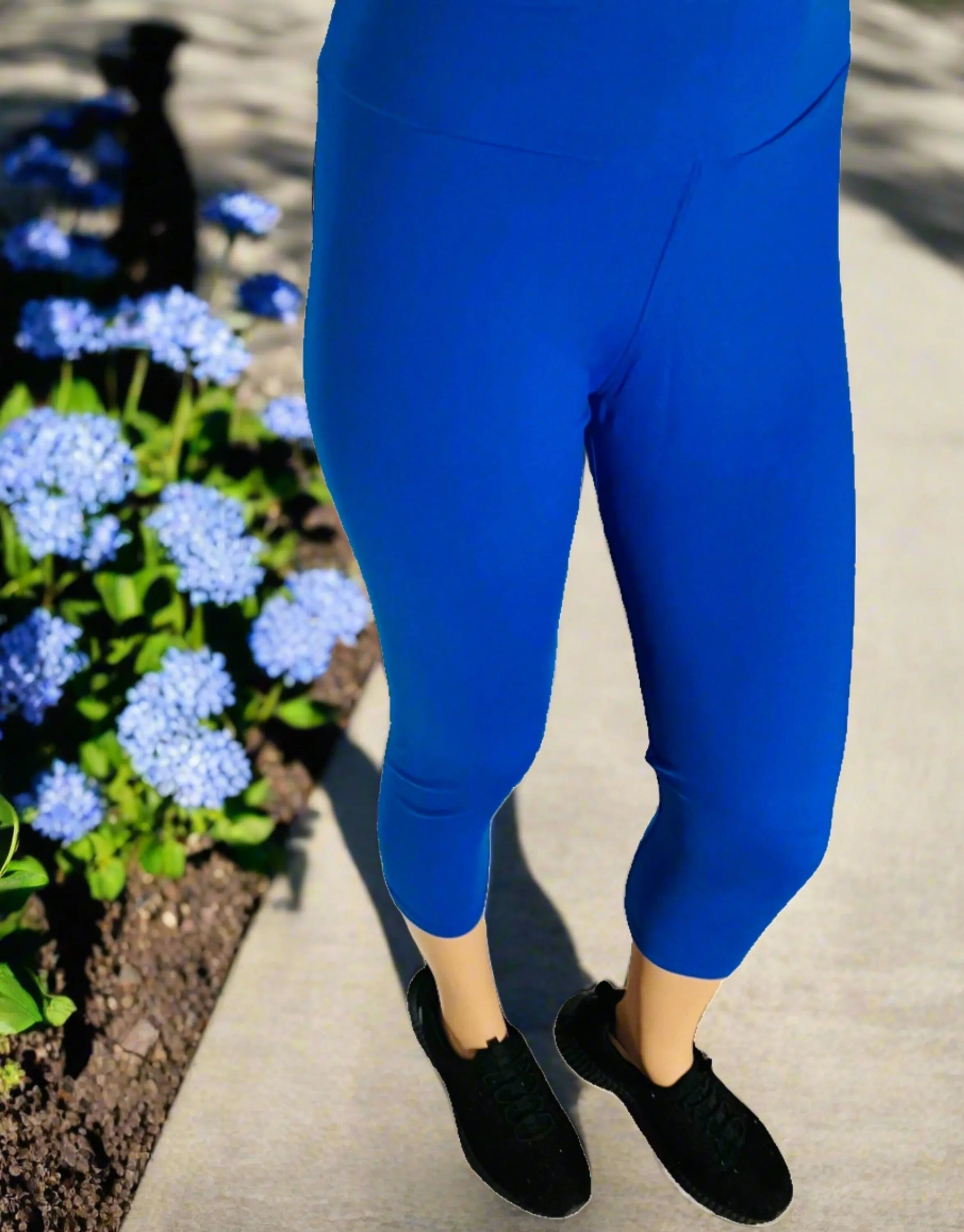 Womens Royal Blue Capri Leggings, Soft Yoga Pants, Sizes OS/TC, Yoga Waist, Exclusive Leggings