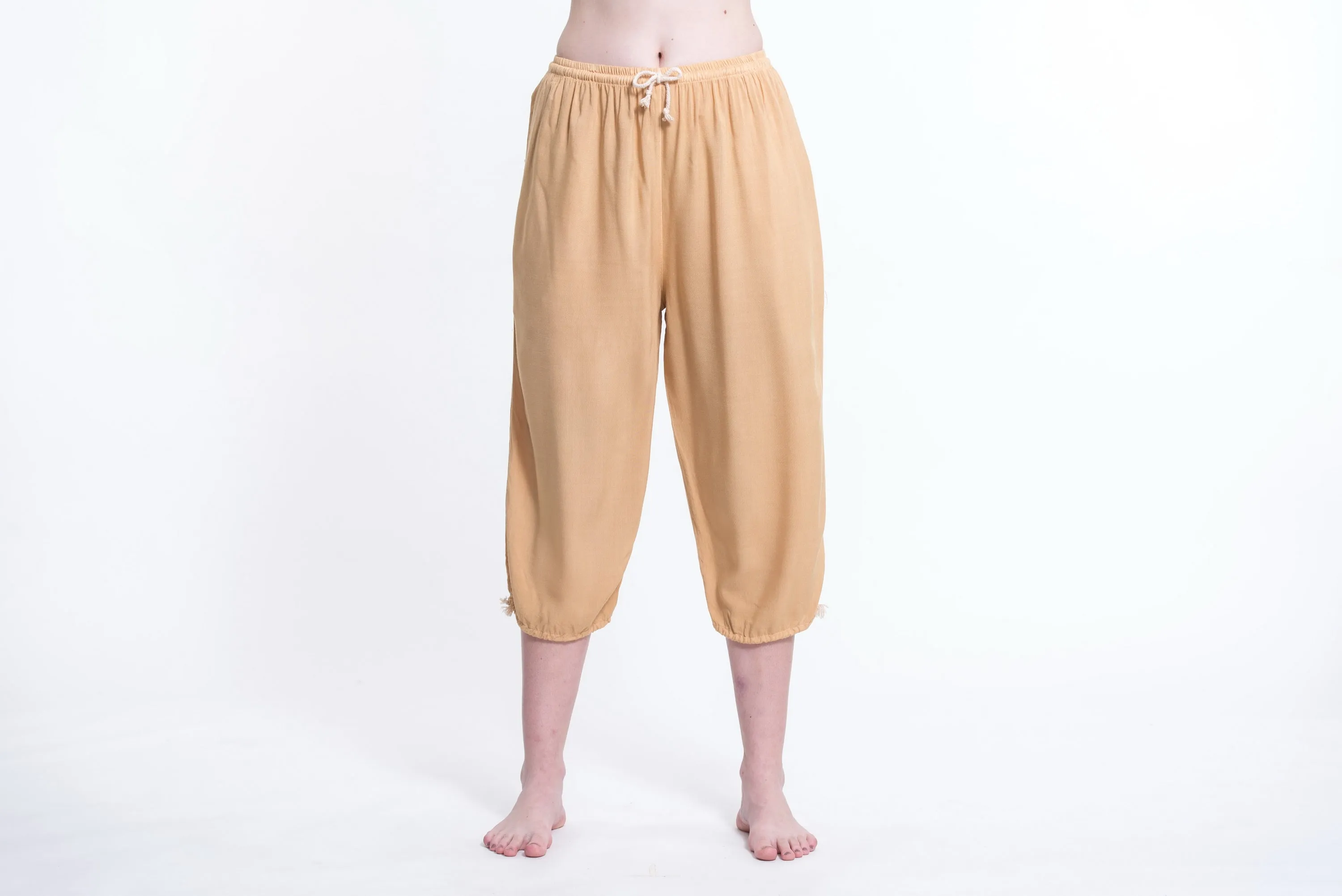 Womens Solid Color Drawstring Cropped Pants in Cream