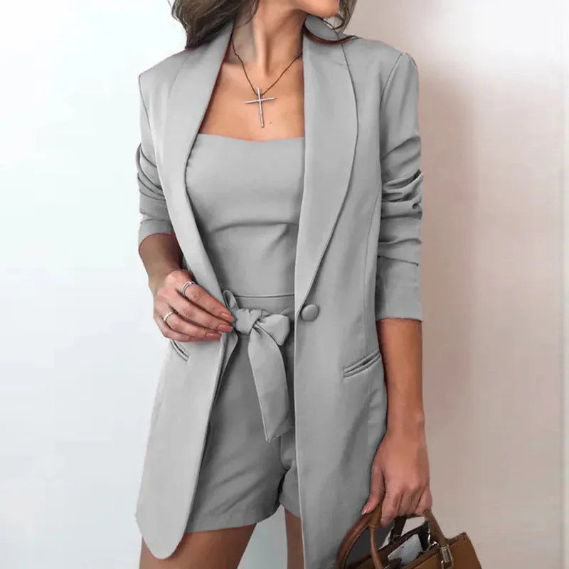 Women's Solid Color Suit, Three-piece Set