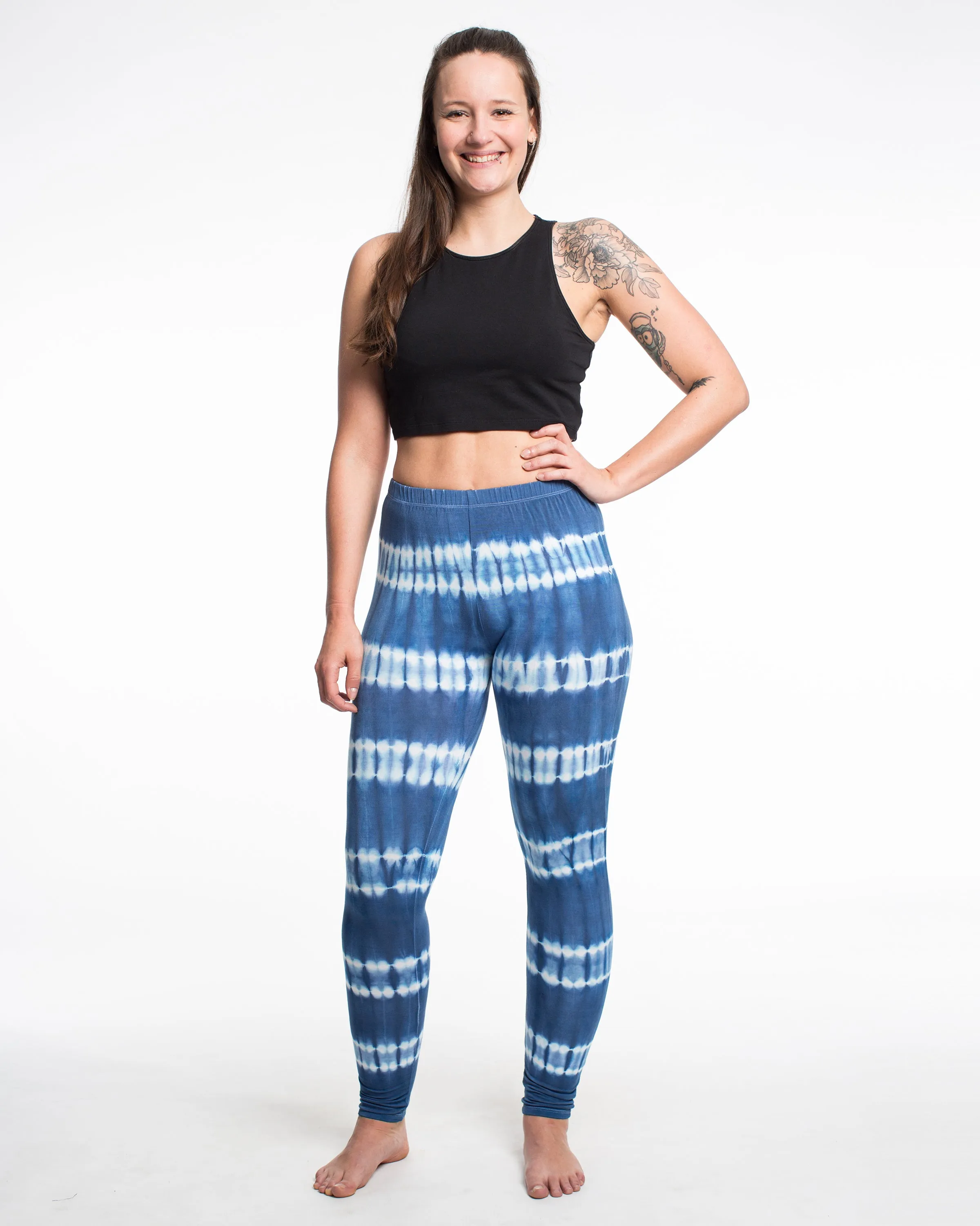 Womens Tie Dye Yoga Leggings in Blue White