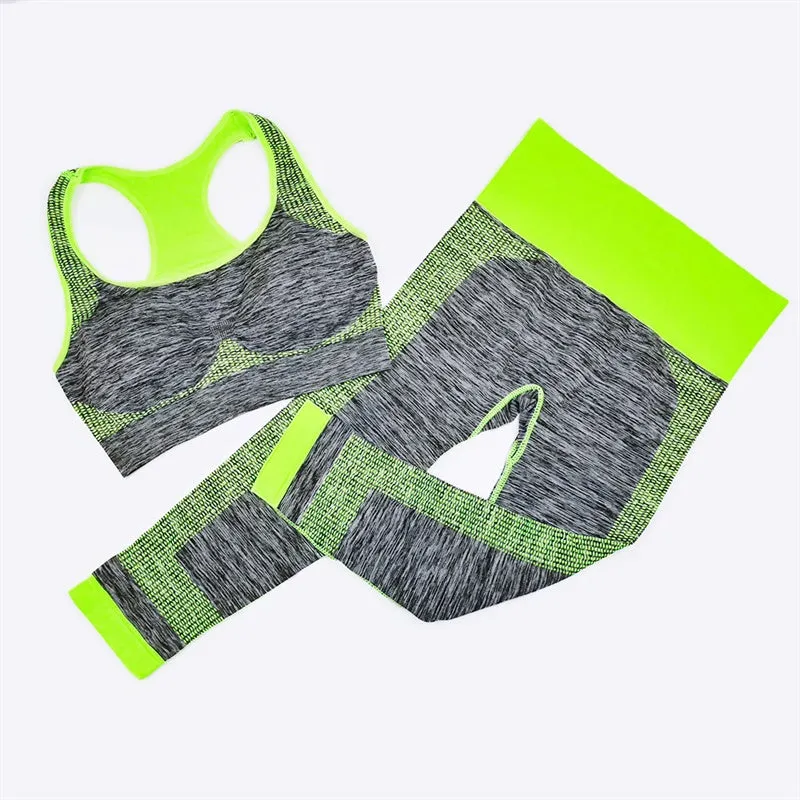 Womens Yoga Bra Cropped Pants 2PCS Set Gym Running Fitness Clothes