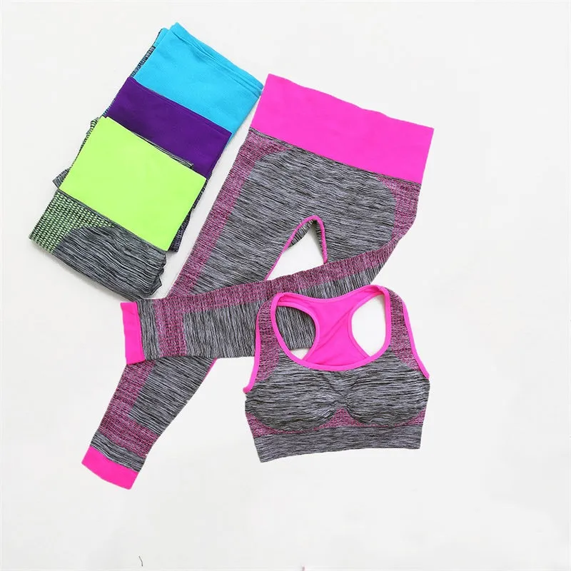 Womens Yoga Bra Cropped Pants 2PCS Set Gym Running Fitness Clothes