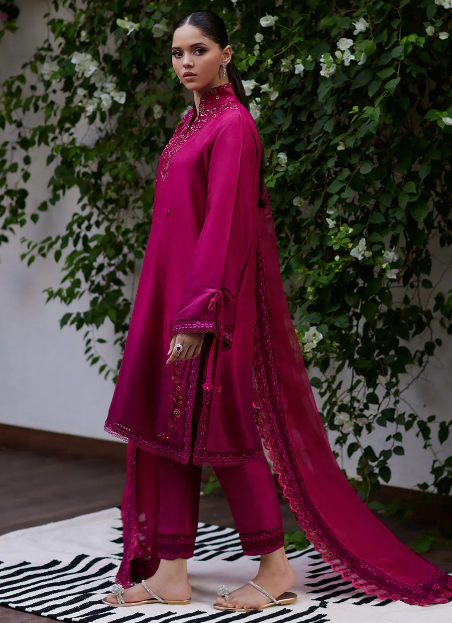 Yeliza Raspberry Ombre Raw Silk Shirt and Dupatta