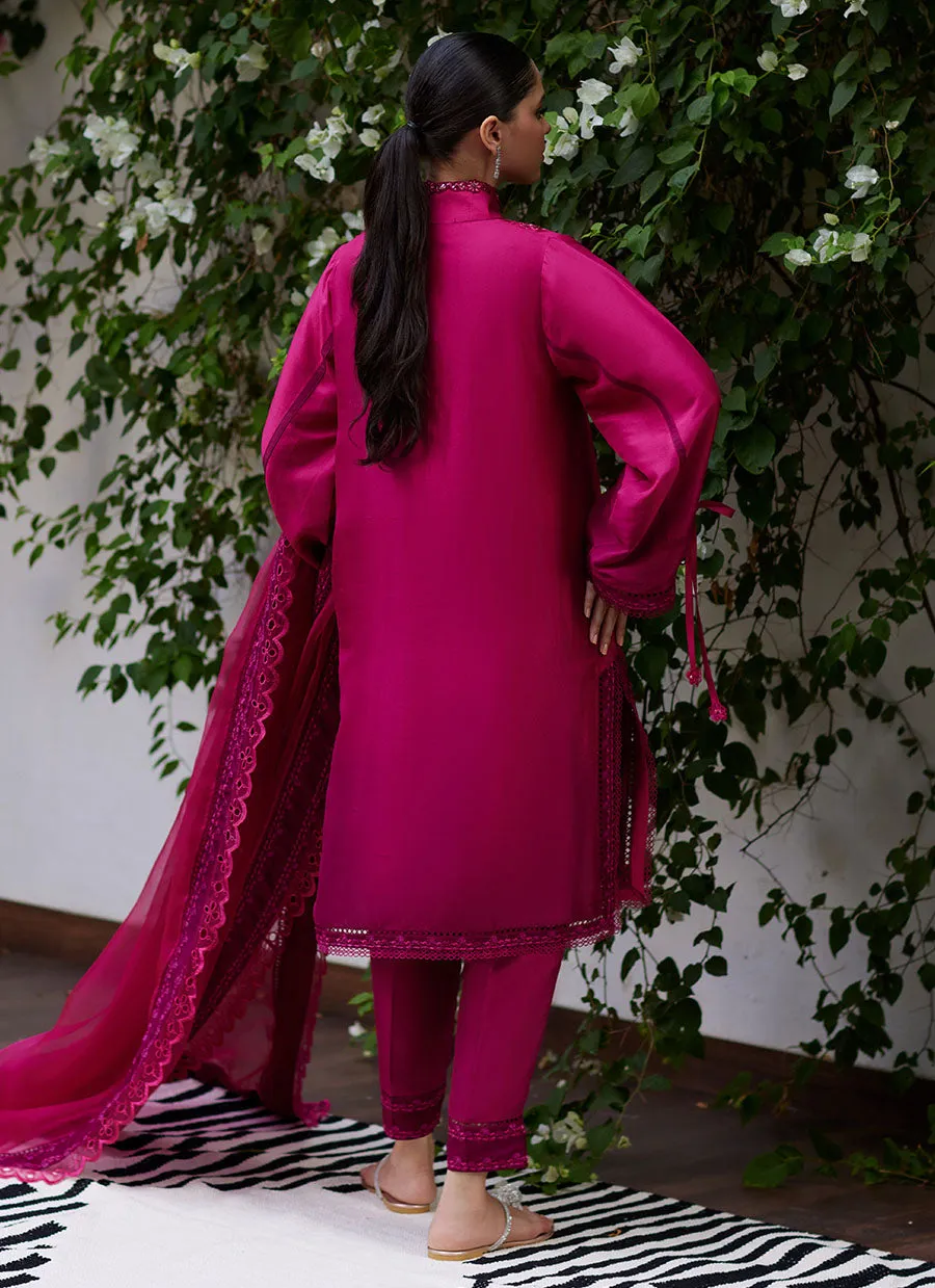 Yeliza Raspberry Ombre Raw Silk Shirt and Dupatta