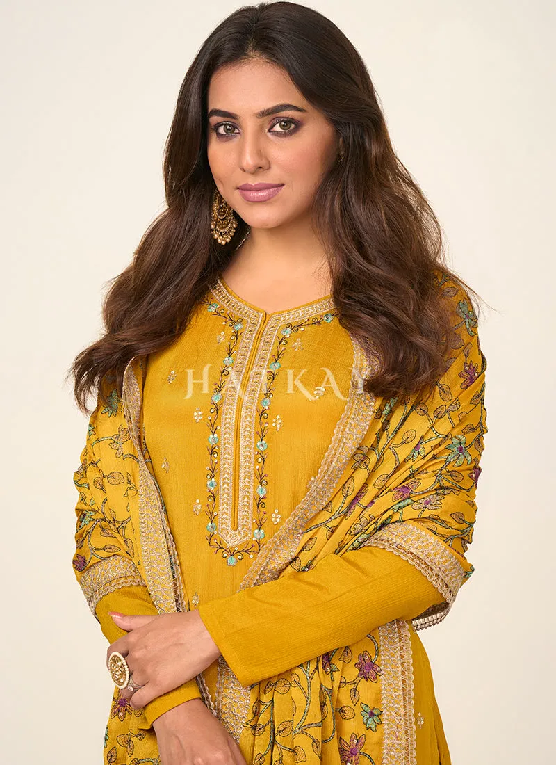 Yellow Embroidered Traditional Salwar Kameez Suit