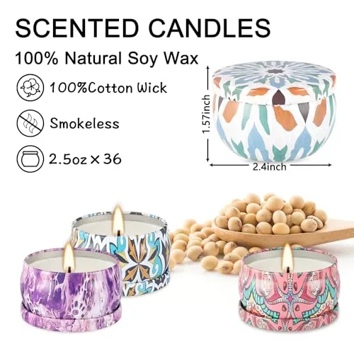 YOROXRG Scented Candles Gifts Set 36 Pack Soy Wax Travel Tin Jar Candles for Home 2.5 OZ Scented Candles for Mom for Christmas, Home Scented Decoration Birthday, Thanksgiving, Mother's Day